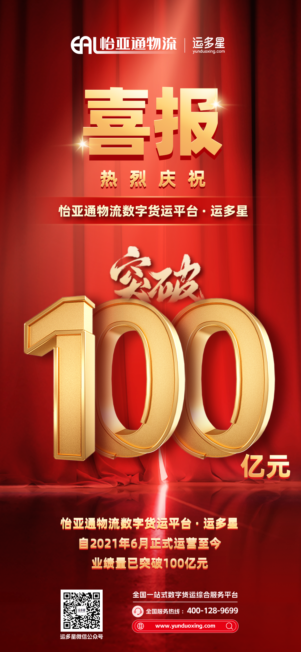 热烈庆祝 | 918博天娱乐物流数字货运平台·运多星累计业绩量突破100亿元
